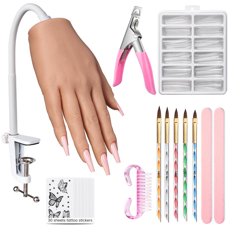 Practice Hand for Acrylic Nails Realistic Silicone Nail Hand Practice with Tattoo Stickers  Flexible Fake Hand Mannequin Nail Hand Kit for Beginners